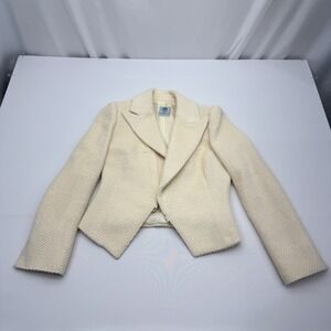 Andrew GN‎ Paris Crop Jacket Open Front Womens 4-6 IT 42 Cream Long Sleeve Coat